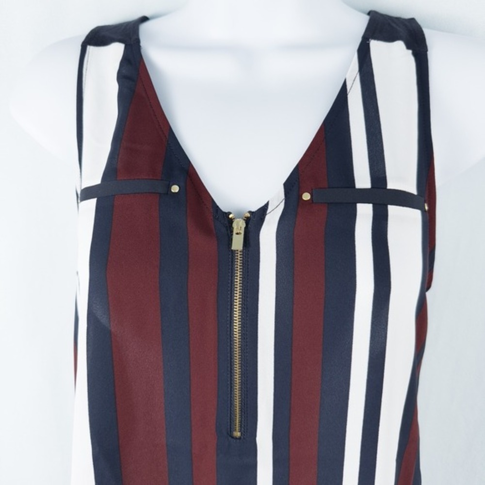 Express Striped Chiffon Front Sleeveless Blouse Womens XS Sheer Preppy Nautical - Picture 7 of 15
